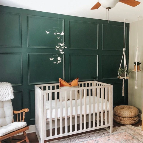 green accent wall nursery