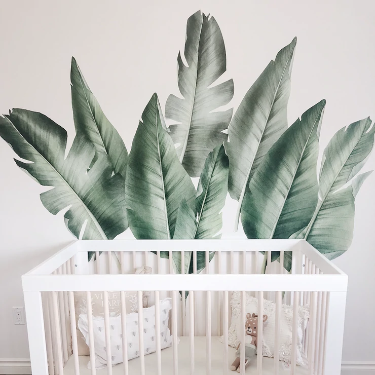 leaf wall decals in green gender neutral nursery